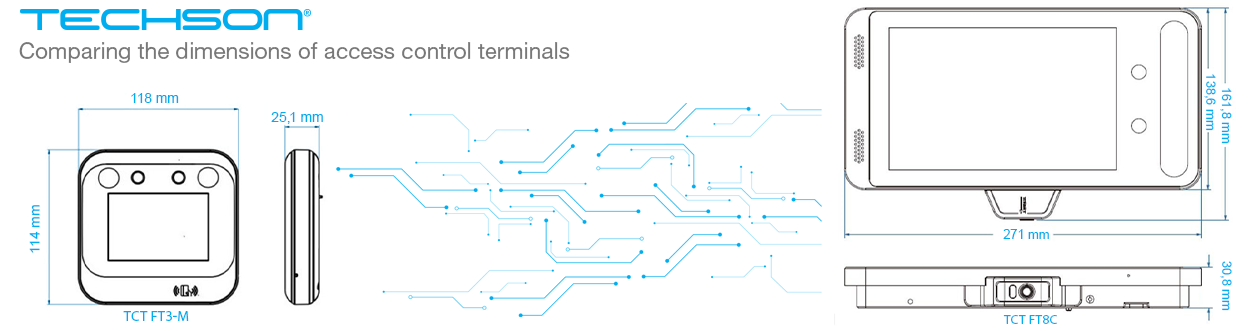 Techson comparing the dimensions of access control terminals